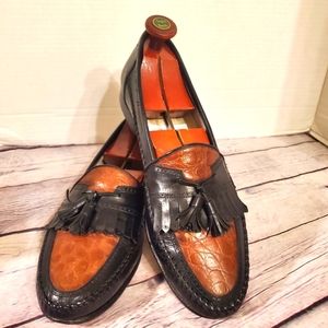 JOHNSTON &MURPHY MEN'S  SLIP-ON WITH TASSELS 2 TONE BROWN/BLACK LEATHER SIZE 11M